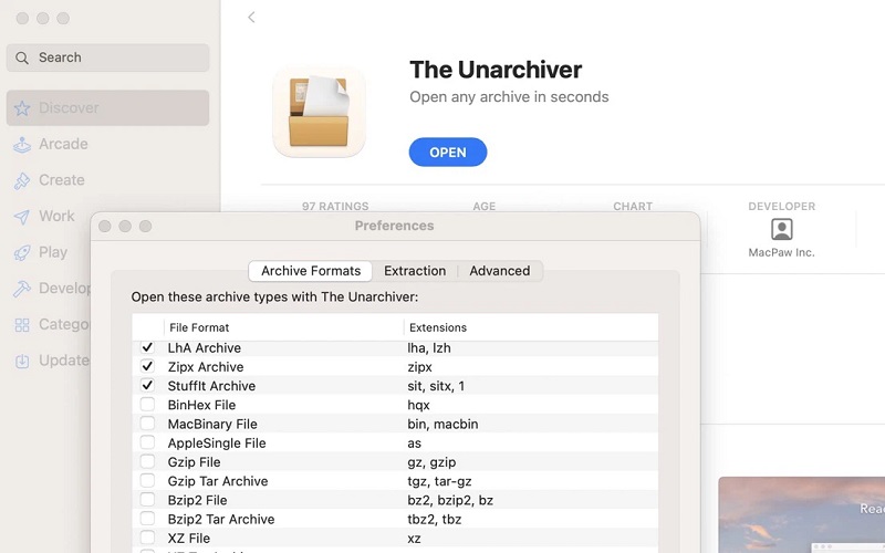 cách mở file rar bằng The Unarchiver