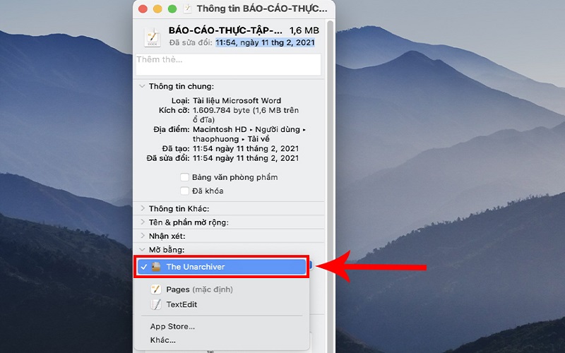 giải nén file trên MacBook bằng The Unarchiver bước 3