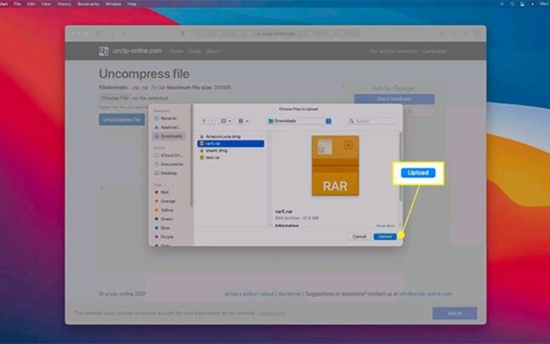 giải nén file trên MacBook bằng Unzip Online bước 2